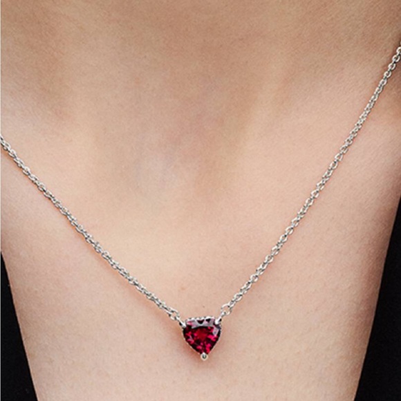 Red Heart Pendant Necklace – Silver Tone | Minimalist Romantic Jewelry - Picture 6 of 9